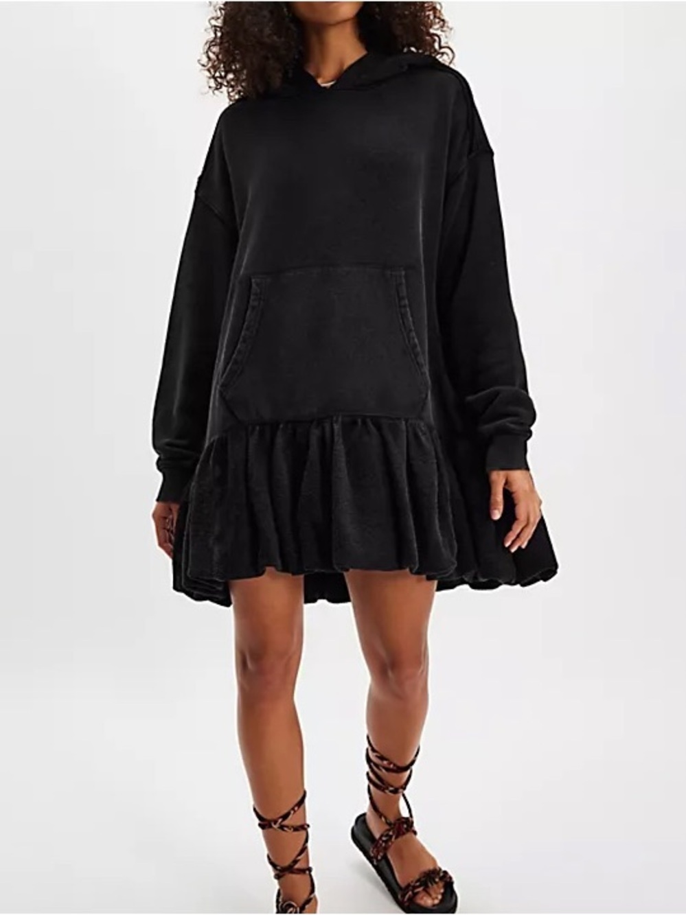 Free People Rainy Day Hoodie Dress - Washed Black - NWT